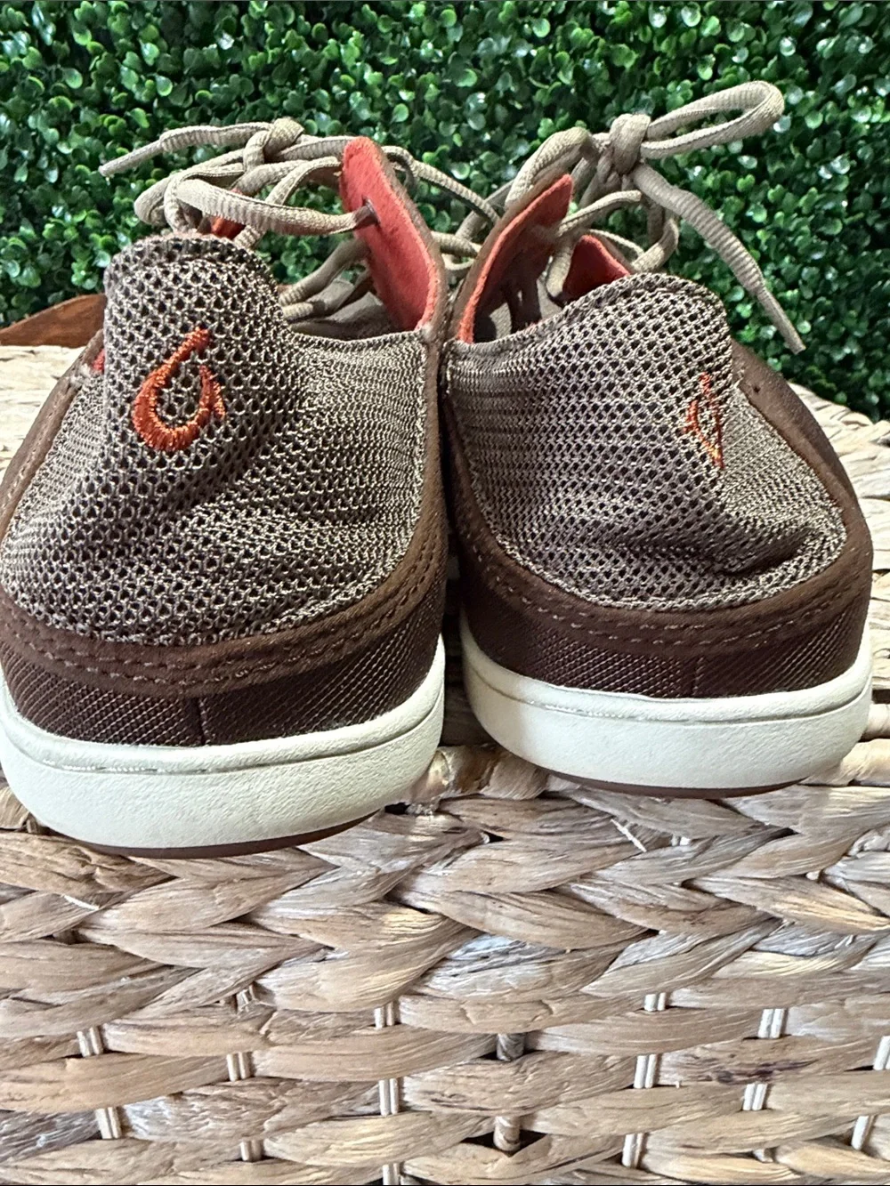 OluKai Men’s Brown Mesh Sneakers with Red Lining